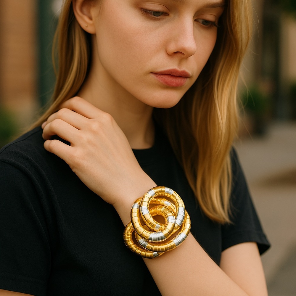 Elegant Yellow Gold and white Silver bendable Bracelet/necklace